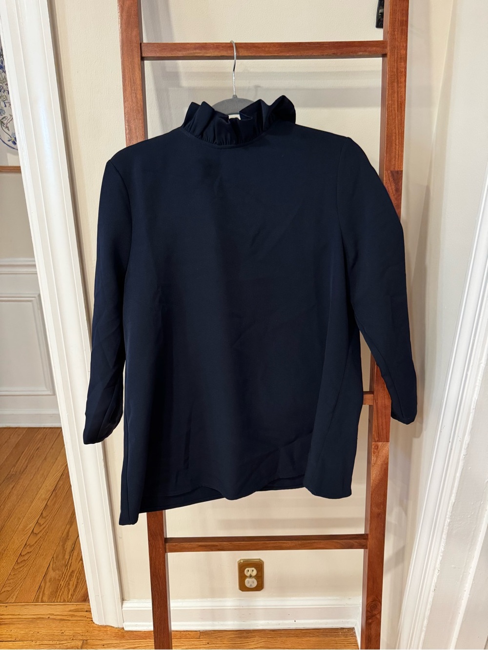NWT Tuckernuck Navy Ruffle Mock-Neck Long Sleeve Top
